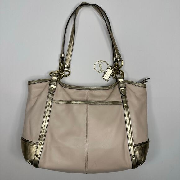 Coach Alexandra Tote Cream Leather with Gold Trim Purse Shoulder Bag Shopper - Picture 1 of 13